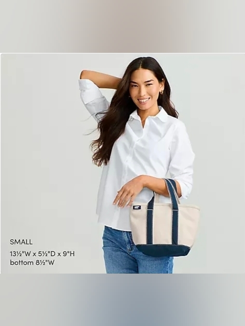 NWOT Lands' End Small 3 Pocket Natural/Navy Open Top Canvas Tote Bag - Picture 10 of 12